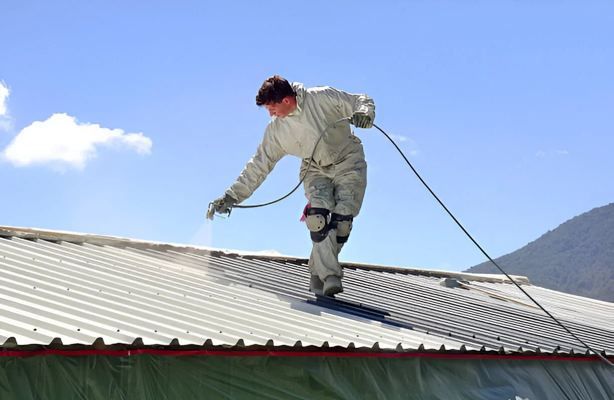 expert roofer painting metal roof